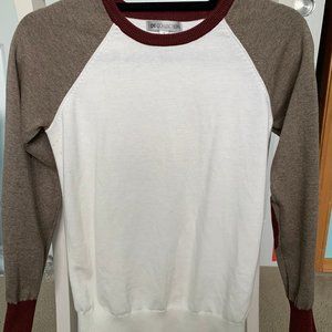 Long Sleeve White/Brown Shirt W/ Maroon elbow